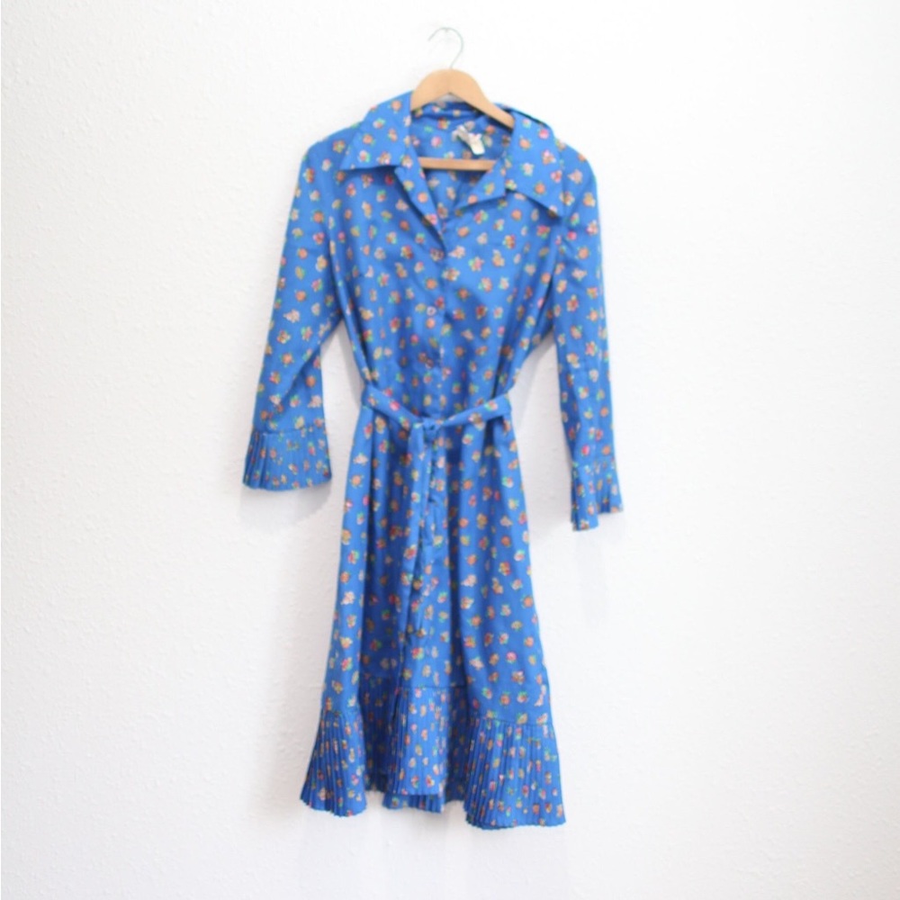 COPY - vintage 1980s blue floral accordion pleat dress
